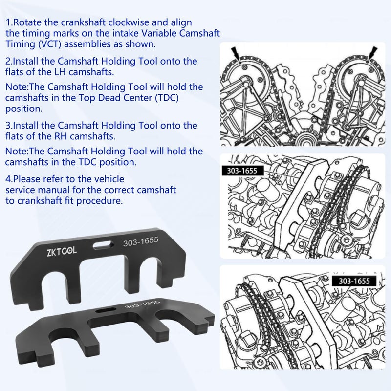 ZKTOOL 303-1655 3.5L Engine Camshaft Holding Alignment Timing Tool, Compatible with Ford 3.5L EcoBoost Upgraded GT F-150 Expedition Navigator, with RT11 Cylinder Head Screw Removal Socket - Image 3